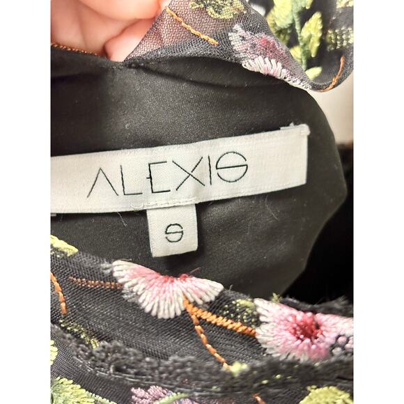 Alexis Adeline Embroidered Floral Cold Shoulder Mini Dress Black Women's Size S - Picture 5 of 6
